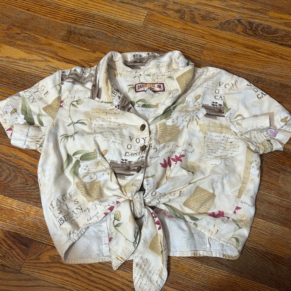Caribbean Joe Beige Floral Print Crop Top